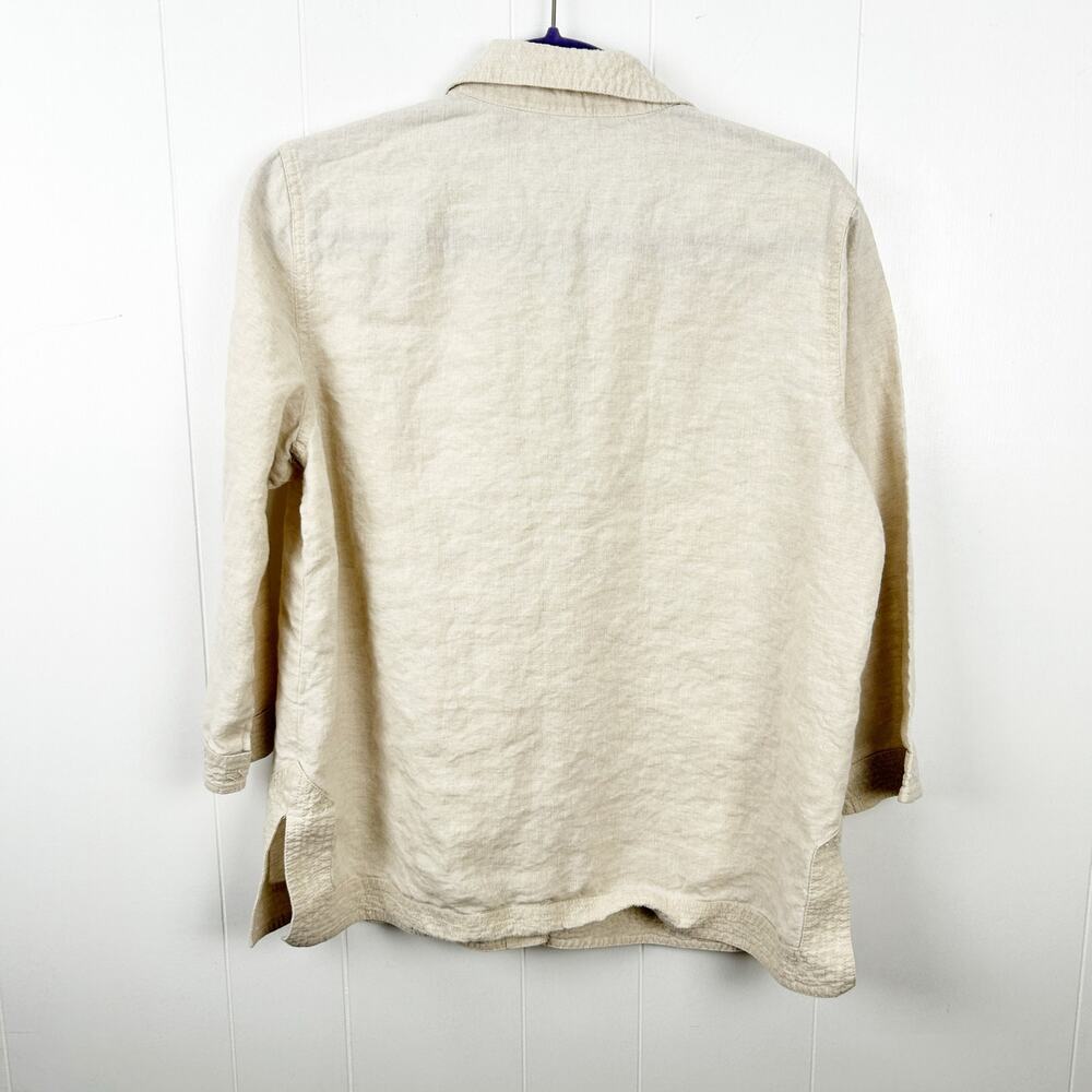 Liz Claiborne Cream 100% Linen Button Front 3/4 Sleeve Top Large - Picture 2 of 8